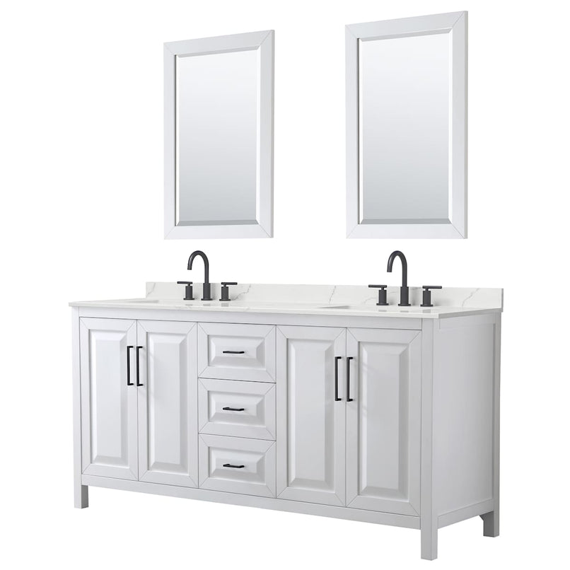 Daria 72" Free Standing Double Basin Vanity Set with Cabinet, Quartz Vanity Top, and Framed Mirror - image 1