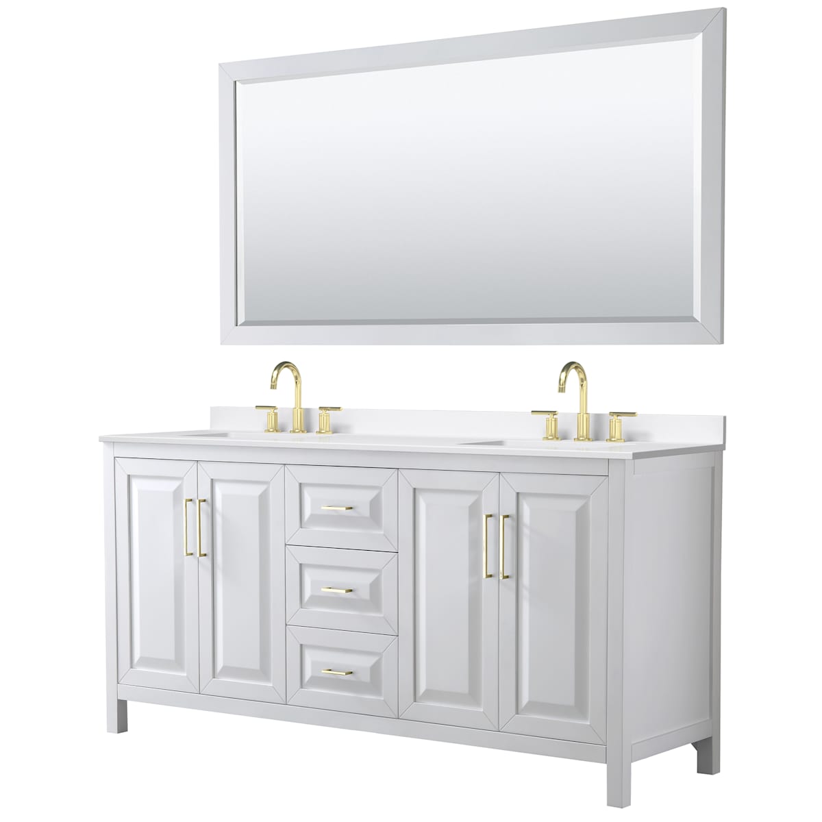 Daria 72" Free Standing Double Basin Vanity Set with Cabinet, Quartz Vanity Top, and Framed Mirror