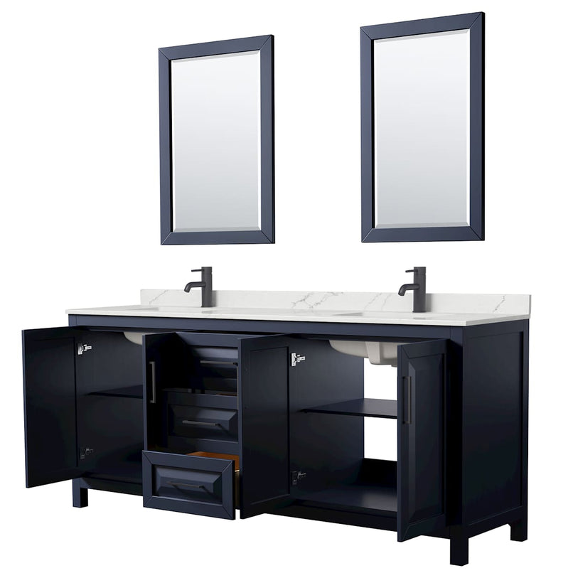 Daria 80" Free Standing Double Basin Vanity Set with Cabinet, Quartz Vanity Top, and Framed Mirror - image 2
