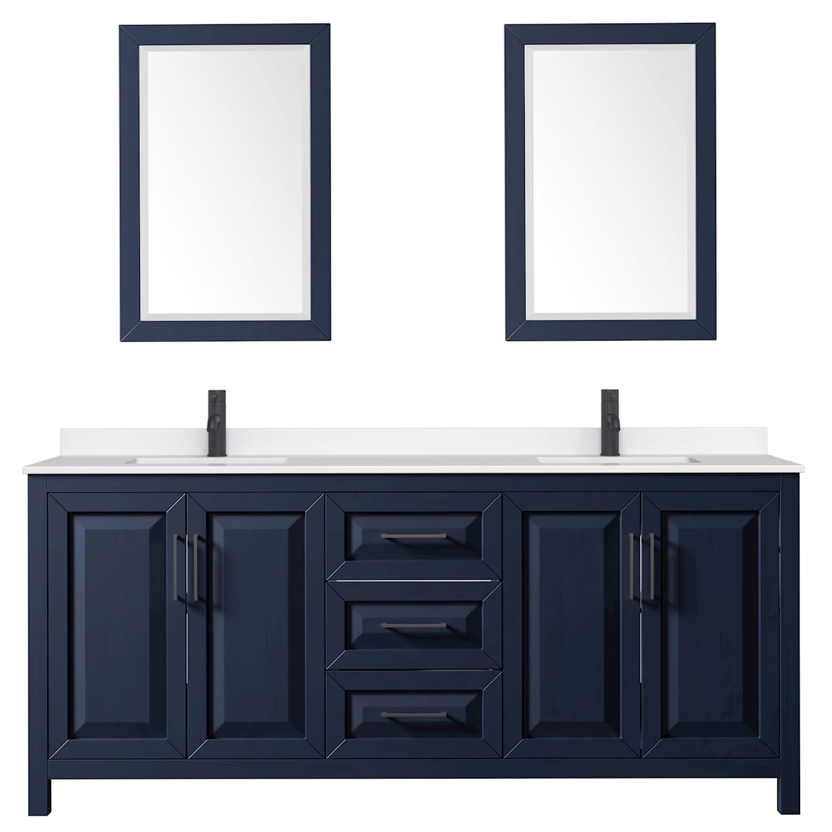 Daria 80" Free Standing Double Basin Vanity Set with Cabinet, Quartz Vanity Top, and Framed Mirror