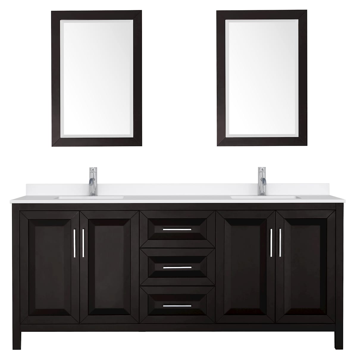 Daria 80" Free Standing Double Basin Vanity Set with Cabinet, Quartz Vanity Top, and Framed Mirror