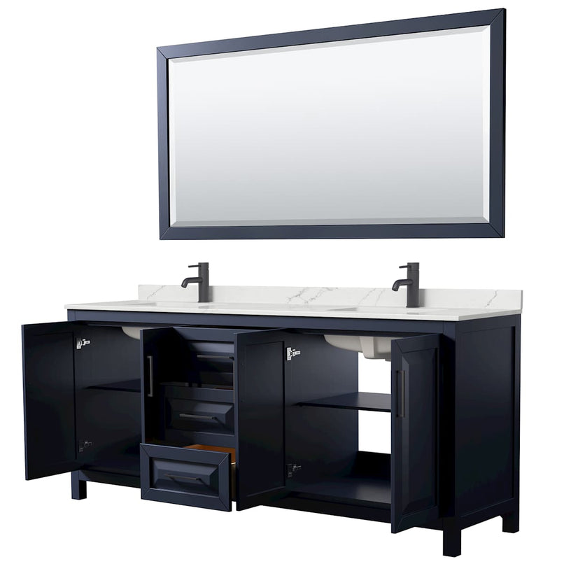 Daria 80" Free Standing Double Basin Vanity Set with Cabinet, Quartz Vanity Top, and Framed Mirror - image 2