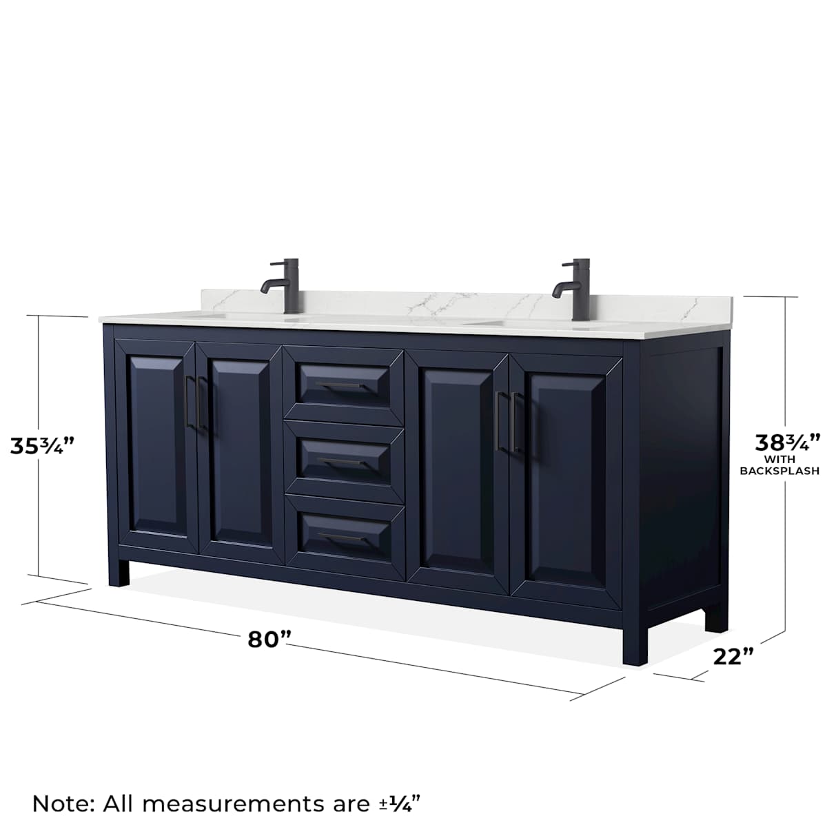Daria 80" Free Standing Double Basin Vanity Set with Cabinet, Quartz Vanity Top, and Framed Mirror