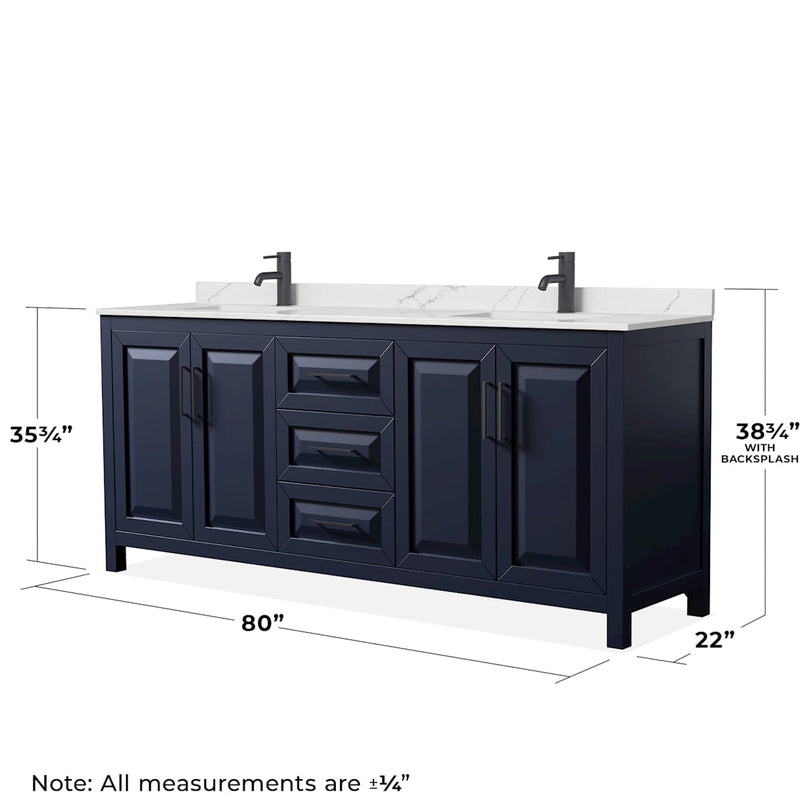 Daria 80" Free Standing Double Basin Vanity Set with Cabinet, Quartz Vanity Top, and Framed Mirror - image 7
