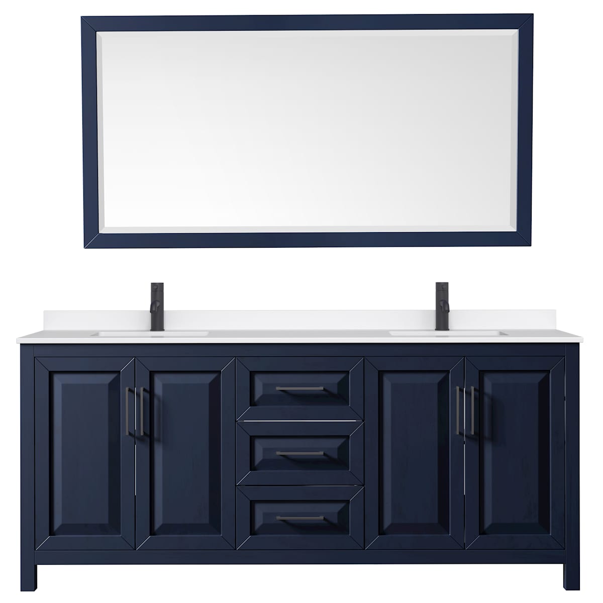 Daria 80" Free Standing Double Basin Vanity Set with Cabinet, Quartz Vanity Top, and Framed Mirror