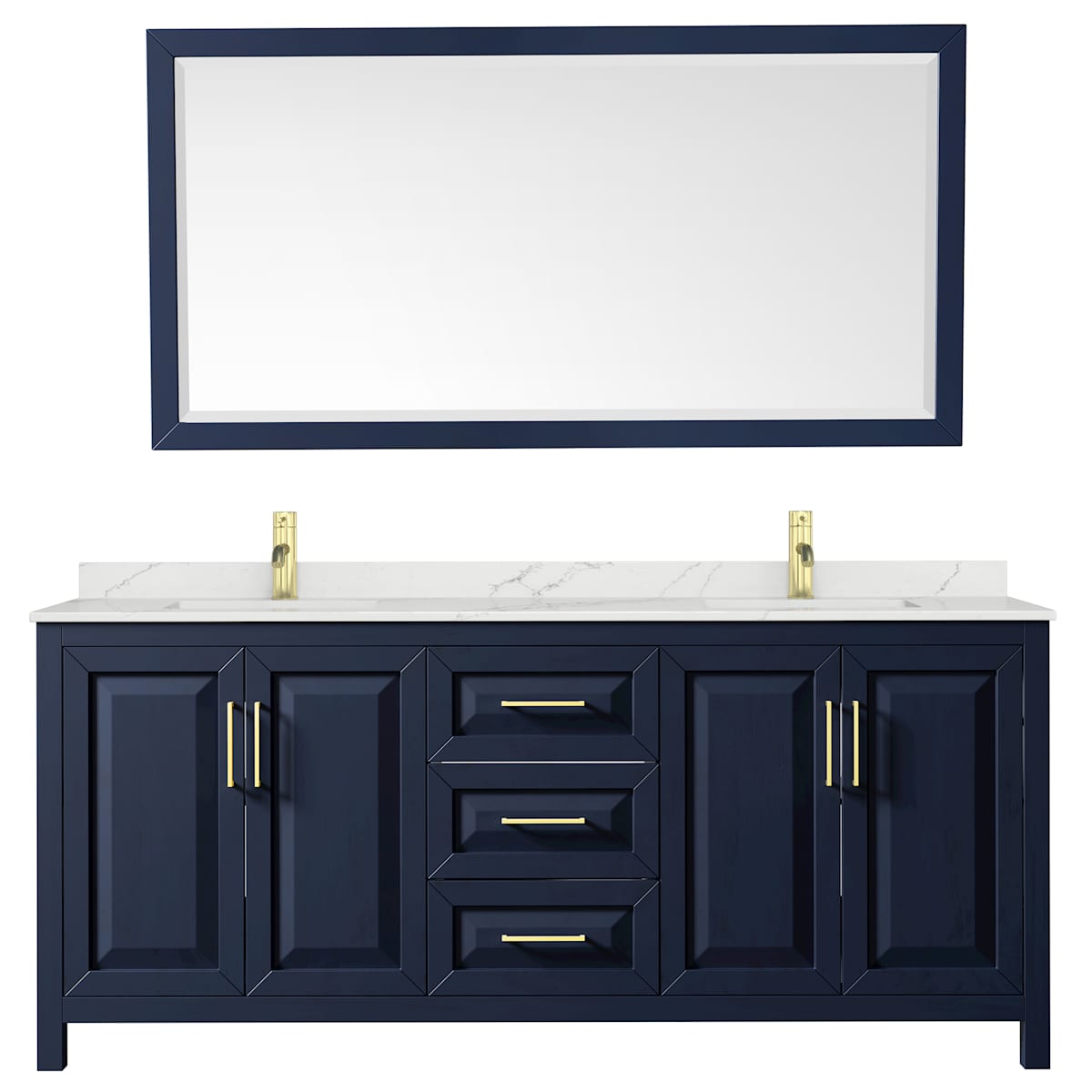 Daria 80" Free Standing Double Basin Vanity Set with Cabinet, Quartz Vanity Top, and Framed Mirror