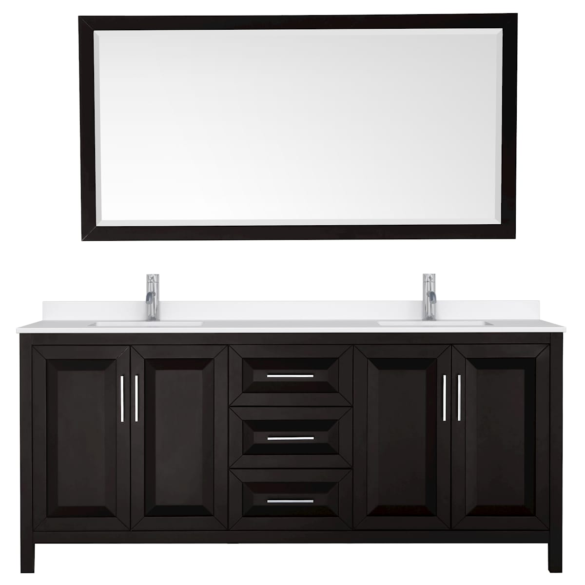 Daria 80" Free Standing Double Basin Vanity Set with Cabinet, Quartz Vanity Top, and Framed Mirror