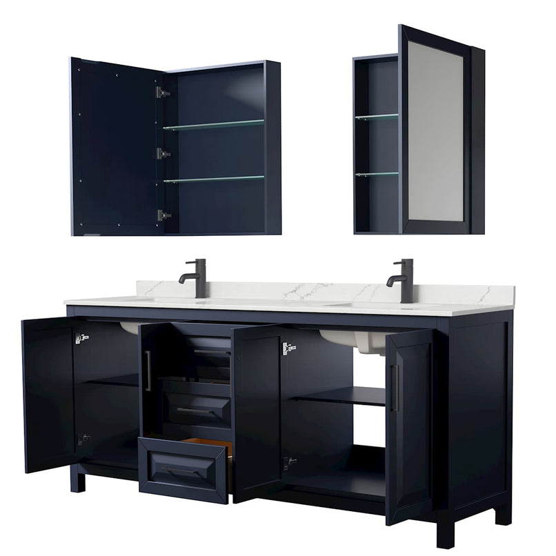 Daria 80" Free Standing Double Basin Vanity Set with Cabinet, Quartz Vanity Top, and Medicine Cabinet - image 2
