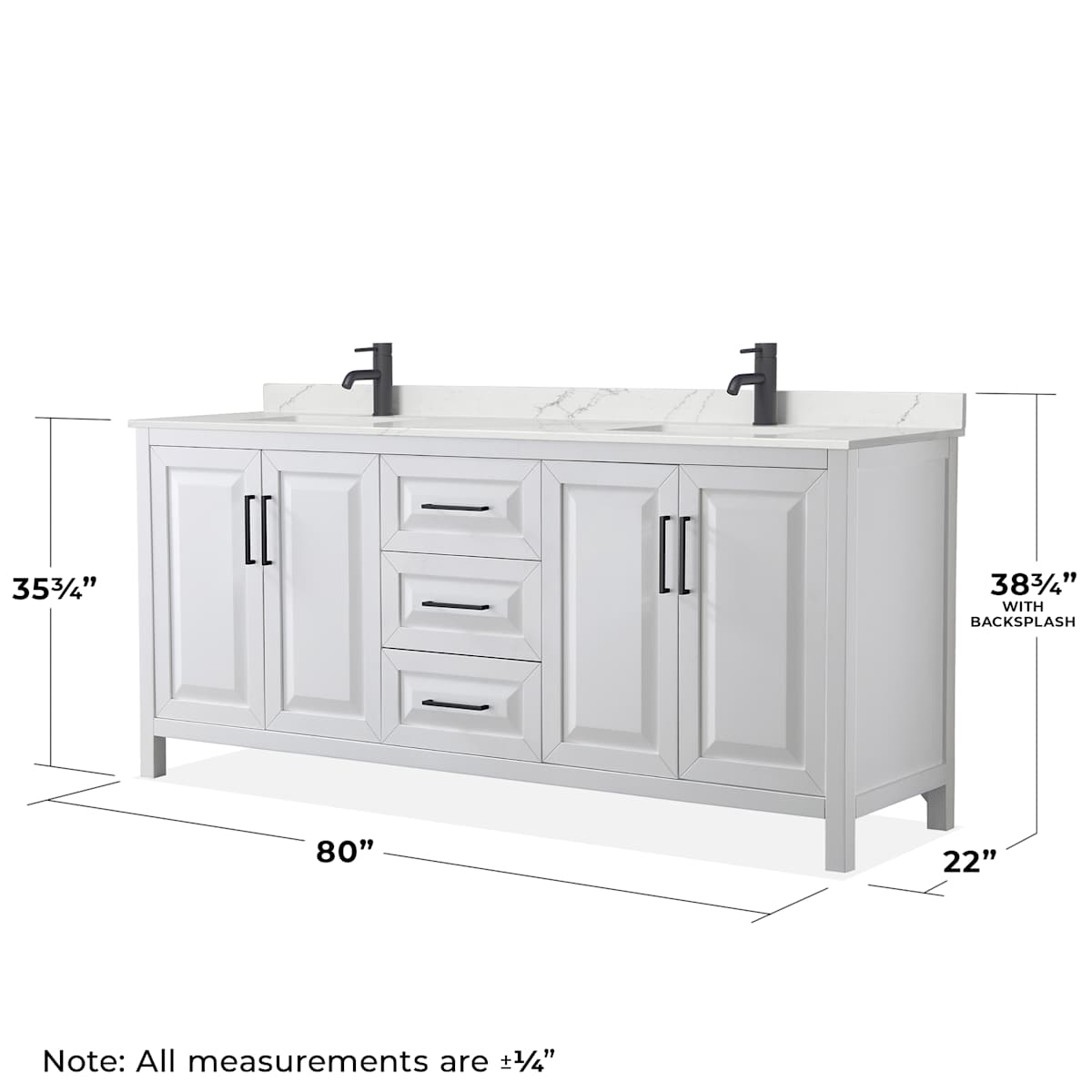 Daria 80" Free Standing Double Basin Vanity Set with Cabinet, Quartz Vanity Top, and Medicine Cabinet