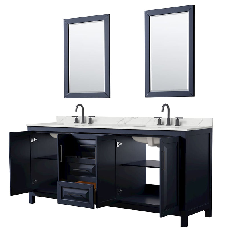 Daria 80" Free Standing Double Basin Vanity Set with Cabinet, Quartz Vanity Top, and Framed Mirror - image 2