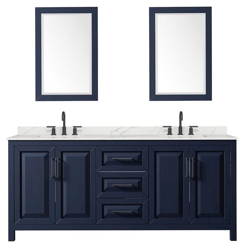 Daria 80" Free Standing Double Basin Vanity Set with Cabinet, Quartz Vanity Top, and Framed Mirror - image 3