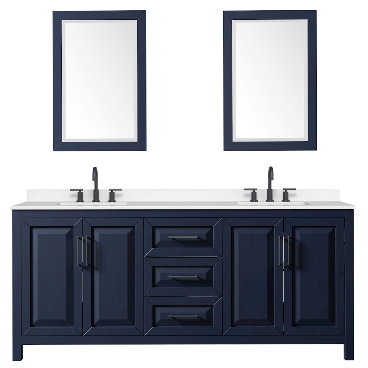 Daria 80" Free Standing Double Basin Vanity Set with Cabinet, Quartz Vanity Top, and Framed Mirror