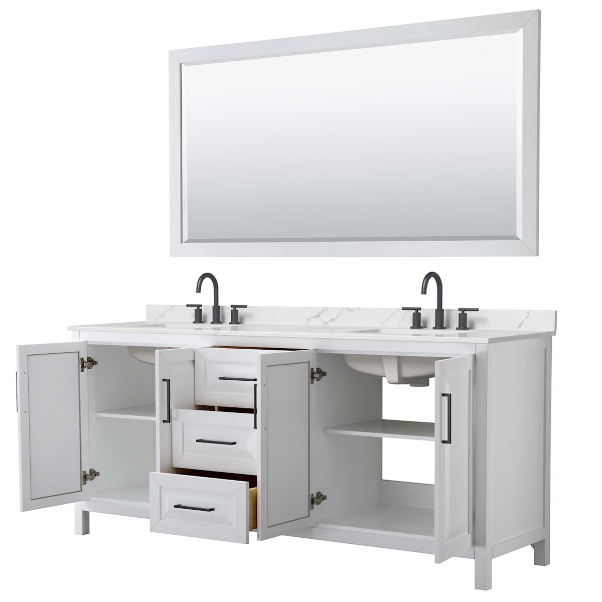Daria 80" Free Standing Double Basin Vanity Set with Cabinet, Quartz Vanity Top, and Framed Mirror