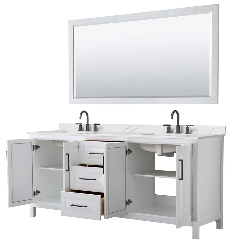 Daria 80" Free Standing Double Basin Vanity Set with Cabinet, Quartz Vanity Top, and Framed Mirror - image 2