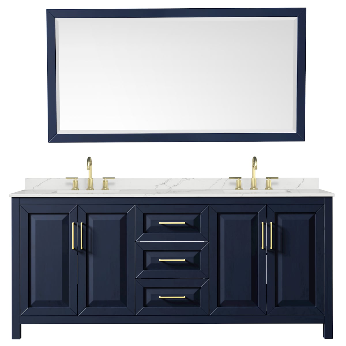 Daria 80" Free Standing Double Basin Vanity Set with Cabinet, Quartz Vanity Top, and Framed Mirror