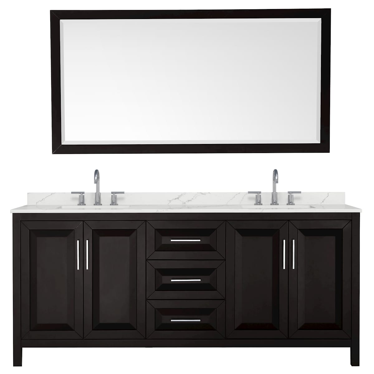 Daria 80" Free Standing Double Basin Vanity Set with Cabinet, Quartz Vanity Top, and Framed Mirror