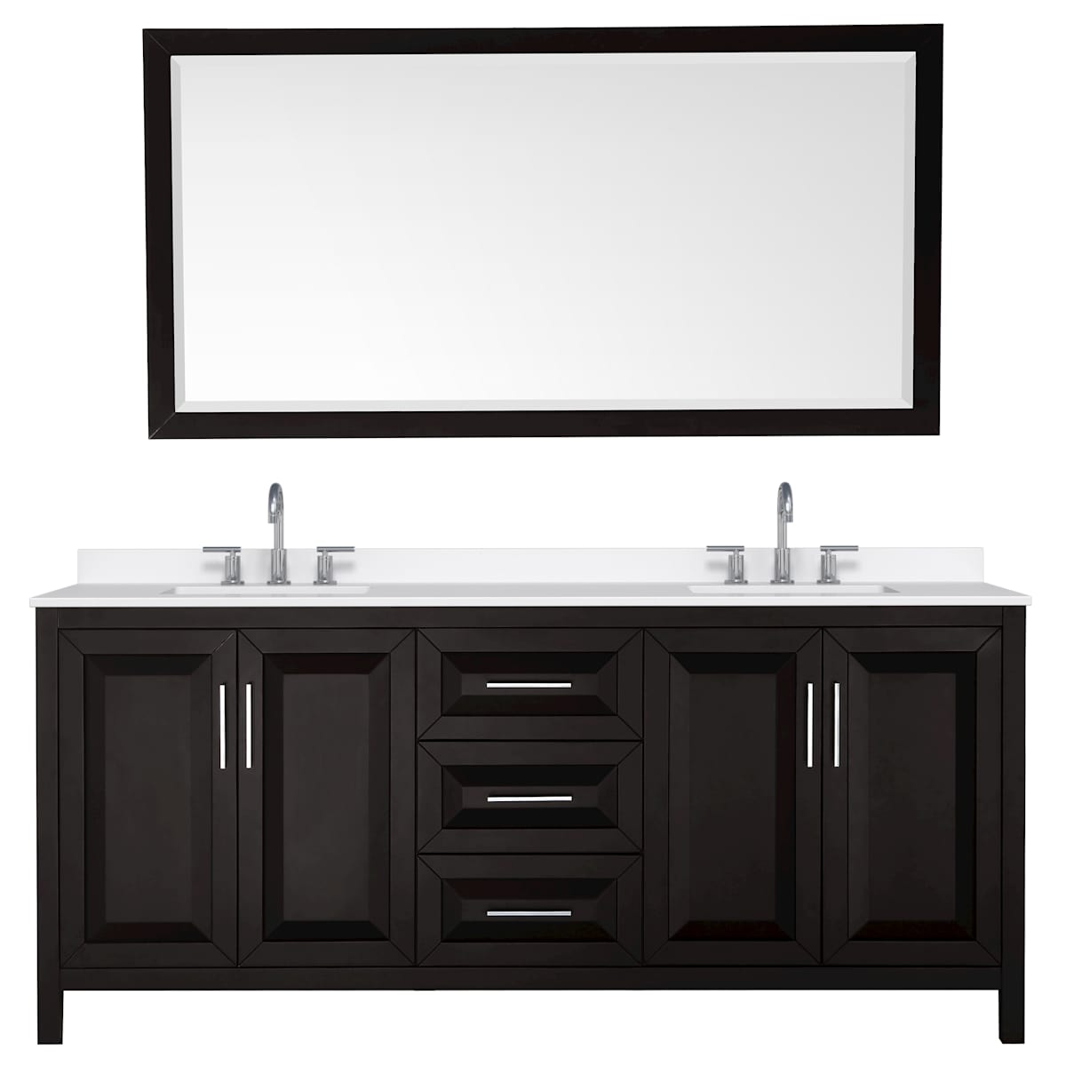 Daria 80" Free Standing Double Basin Vanity Set with Cabinet, Quartz Vanity Top, and Framed Mirror