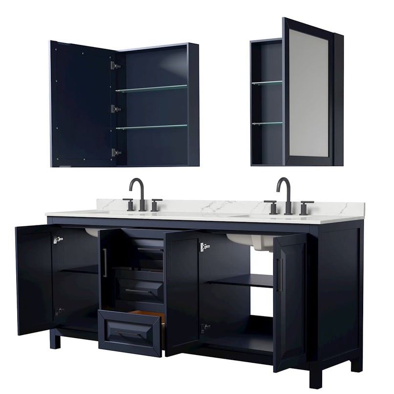 Daria 80" Free Standing Double Basin Vanity Set with Cabinet, Quartz Vanity Top, and Medicine Cabinet - image 2