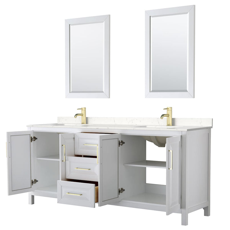 Daria 80" Free Standing Double Basin Vanity Set with Cabinet, Cultured Marble Vanity Top, and Framed Mirror - image 2