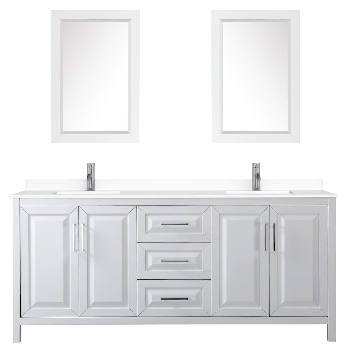 Daria 80" Free Standing Double Basin Vanity Set with Cabinet, Cultured Marble Vanity Top, and Framed Mirror