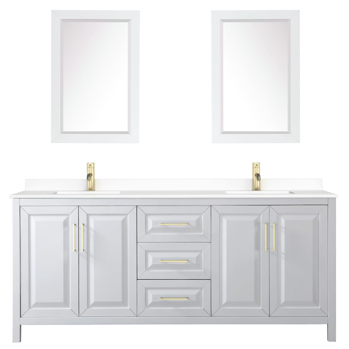 Daria 80" Free Standing Double Basin Vanity Set with Cabinet, Cultured Marble Vanity Top, and Framed Mirror