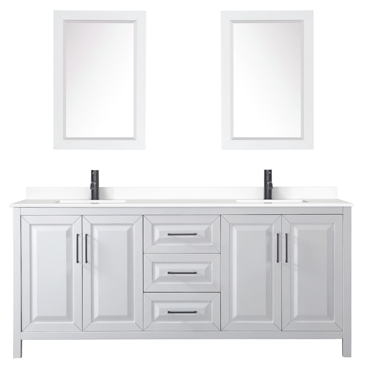 Daria 80" Free Standing Double Basin Vanity Set with Cabinet, Cultured Marble Vanity Top, and Framed Mirror