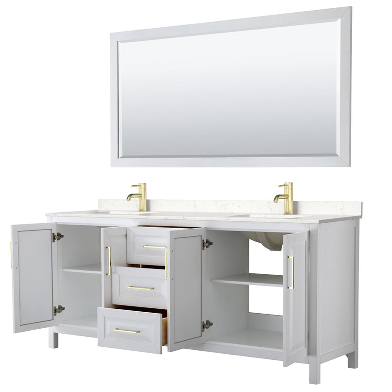 Daria 80" Free Standing Double Basin Vanity Set with Cabinet, Cultured Marble Vanity Top, and Framed Mirror - image 2
