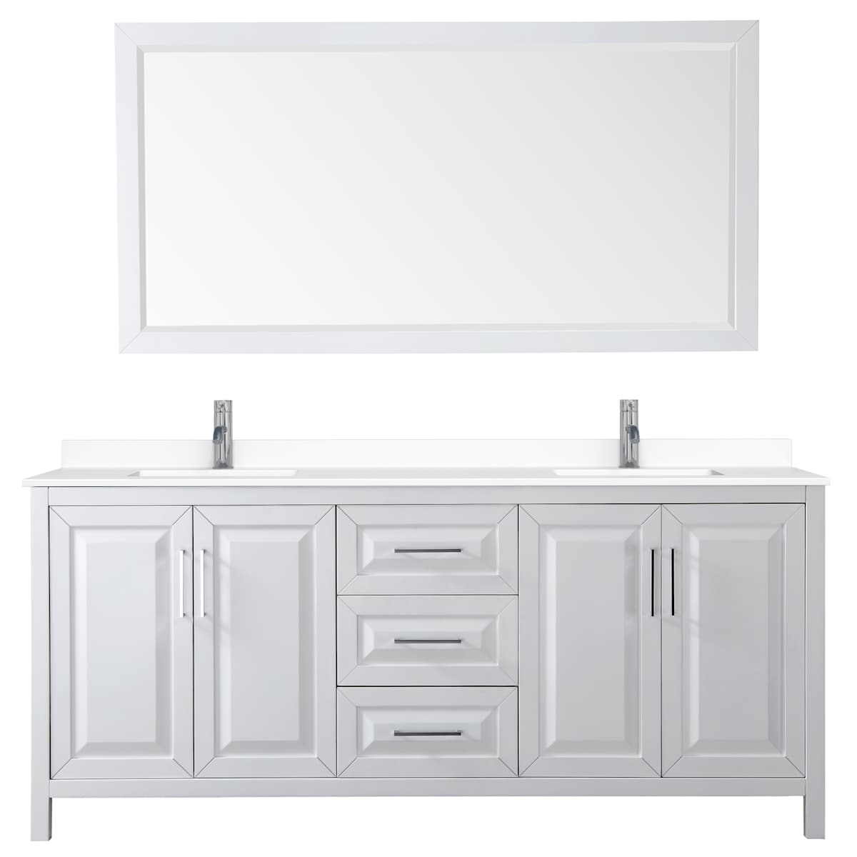 Daria 80" Free Standing Double Basin Vanity Set with Cabinet, Cultured Marble Vanity Top, and Framed Mirror