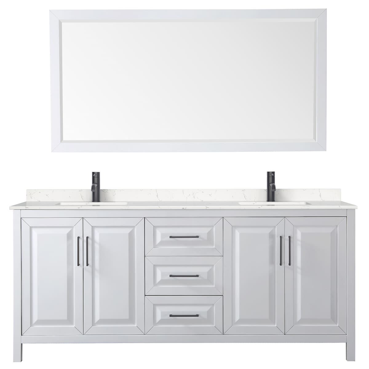 Daria 80" Free Standing Double Basin Vanity Set with Cabinet, Cultured Marble Vanity Top, and Framed Mirror
