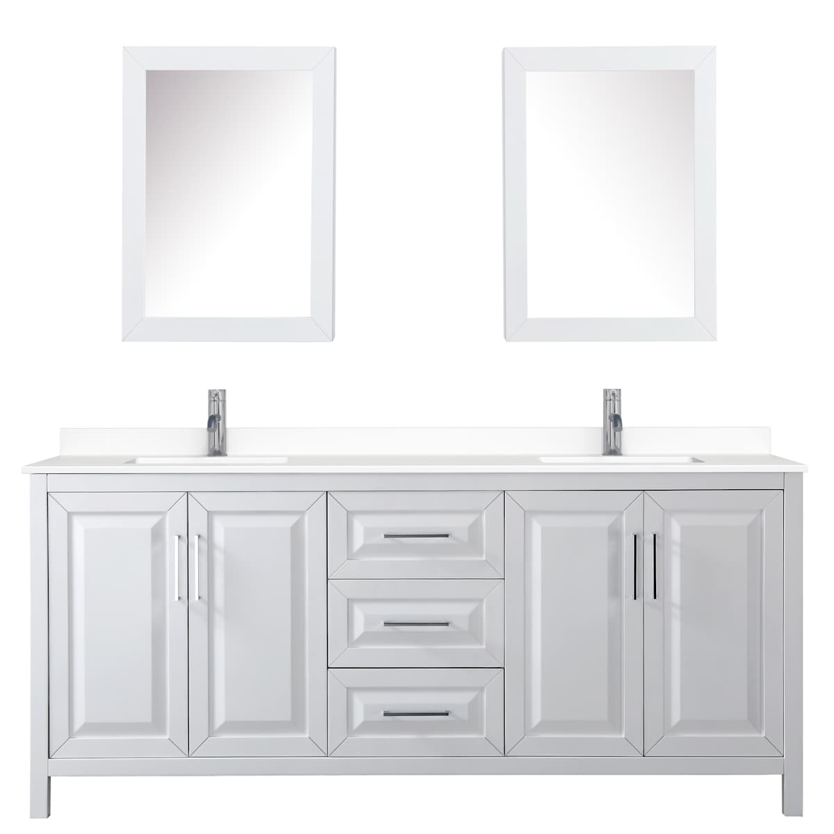 Daria 80" Free Standing Double Basin Vanity Set with Cabinet, Cultured Marble Vanity Top, and Medicine Cabinet