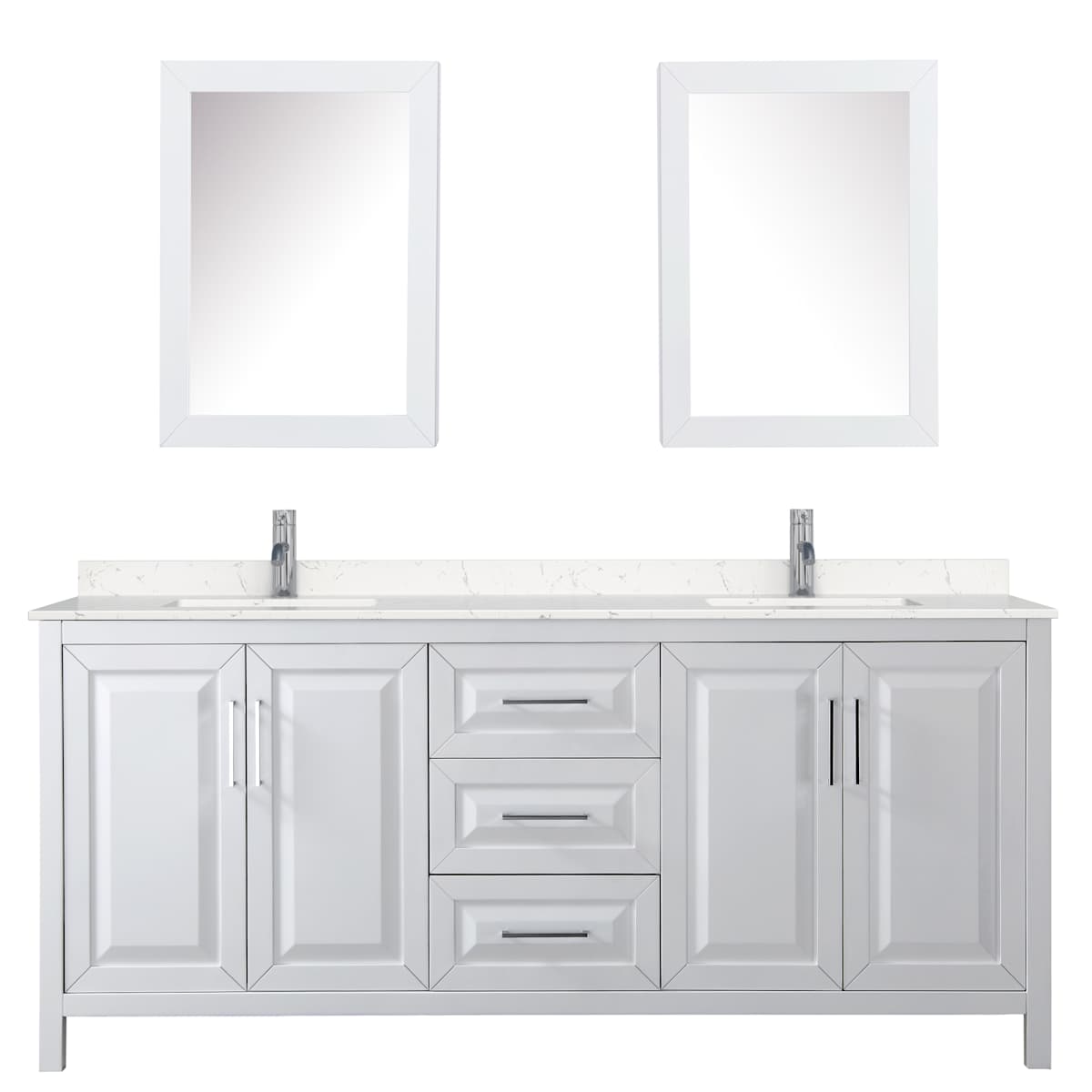 Daria 80" Free Standing Double Basin Vanity Set with Cabinet, Cultured Marble Vanity Top, and Medicine Cabinet