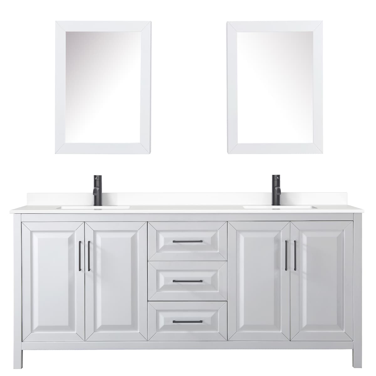 Daria 80" Free Standing Double Basin Vanity Set with Cabinet, Cultured Marble Vanity Top, and Medicine Cabinet