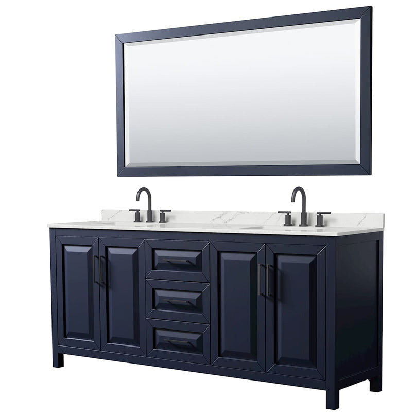 Daria 80" Free Standing Double Basin Vanity Set with Cabinet, Quartz Vanity Top, and Framed Mirror - image 1