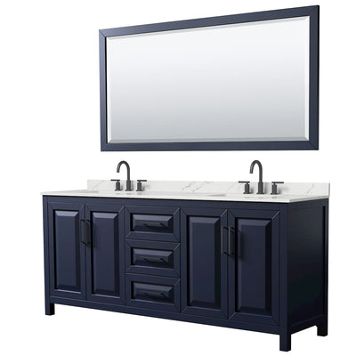 Daria 80" Free Standing Double Basin Vanity Set with Cabinet, Quartz Vanity Top, and Framed Mirror - image 1