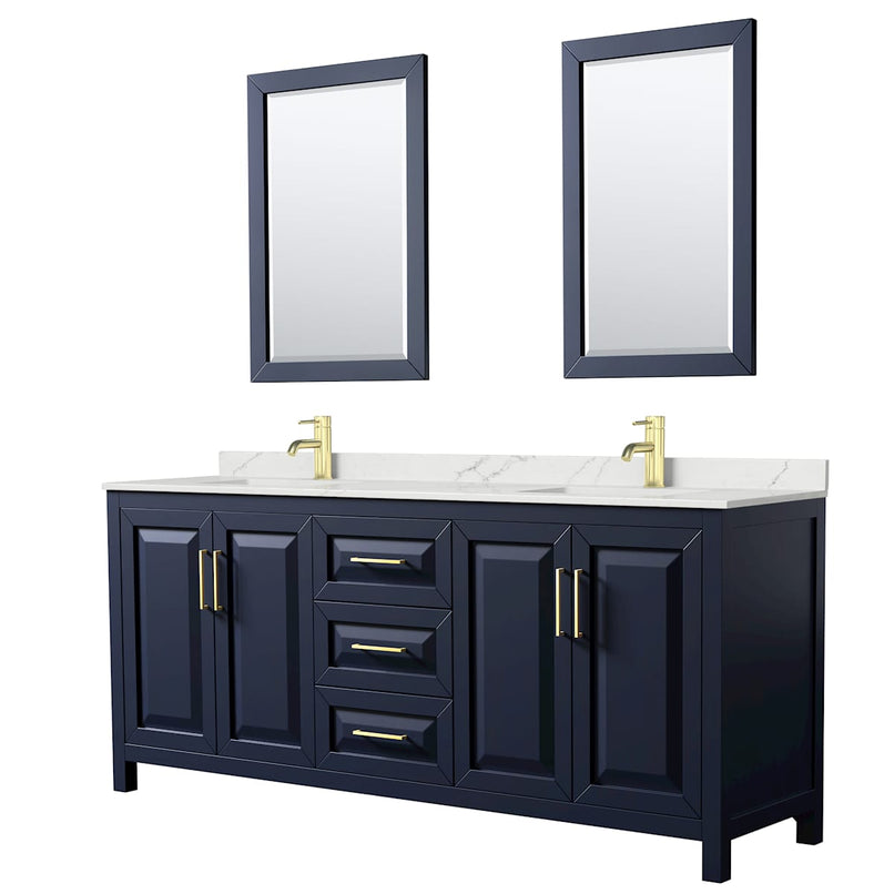 Daria 80" Free Standing Double Basin Vanity Set with Cabinet, Quartz Vanity Top, and Framed Mirror - image 1