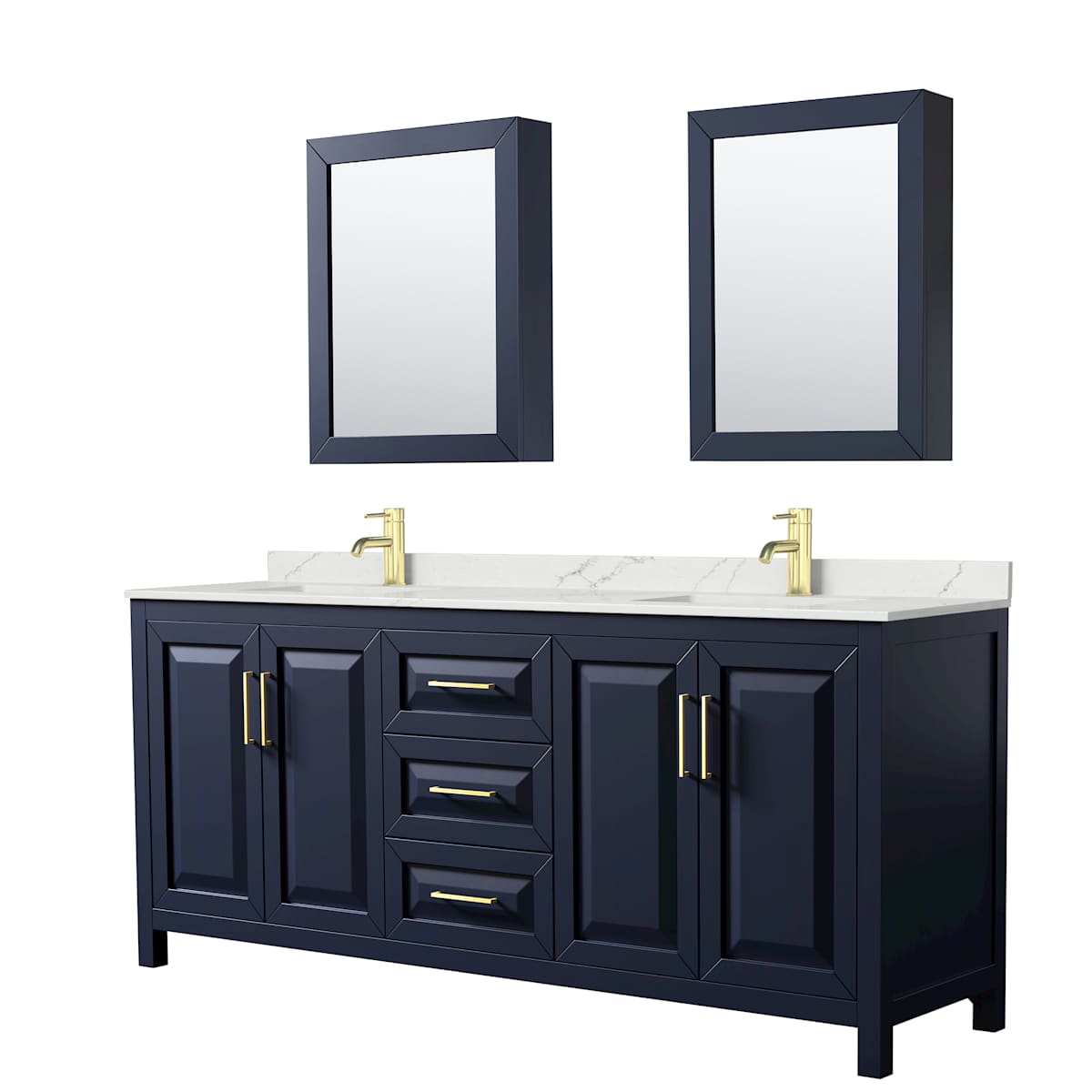 Daria 80" Free Standing Double Basin Vanity Set with Cabinet, Quartz Vanity Top, and Medicine Cabinet