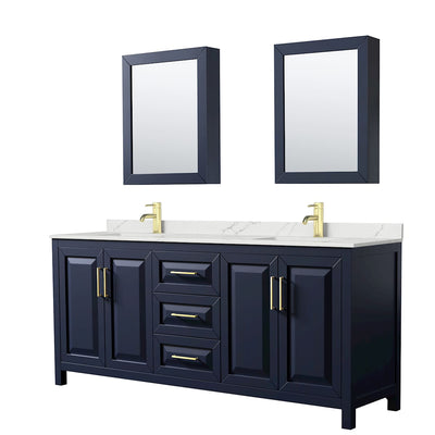 Daria 80" Free Standing Double Basin Vanity Set with Cabinet, Quartz Vanity Top, and Medicine Cabinet - image 1