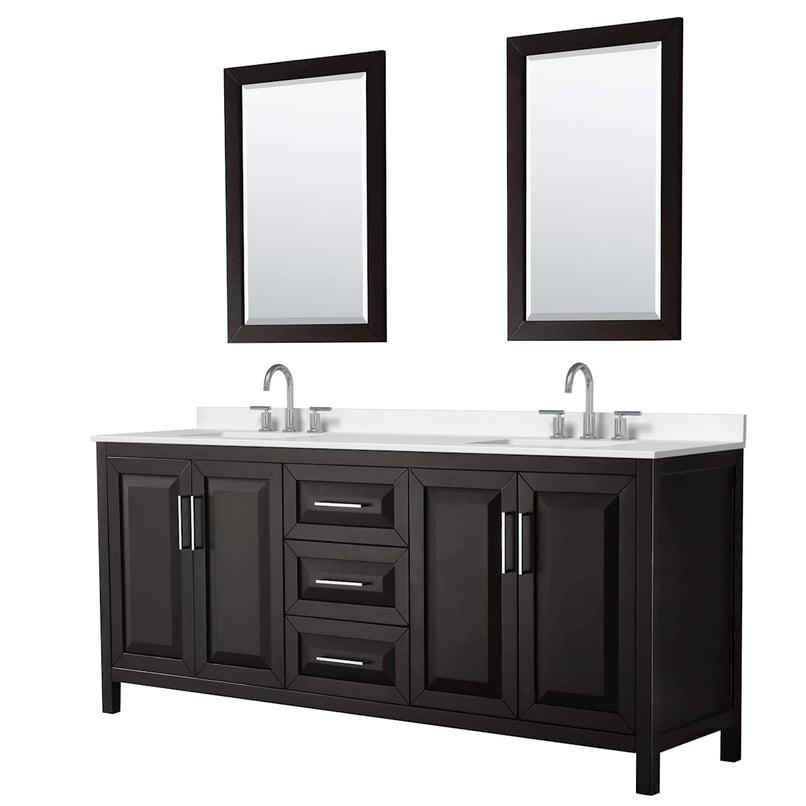 Daria 80" Free Standing Double Basin Vanity Set with Cabinet, Quartz Vanity Top, and Framed Mirror - image 1