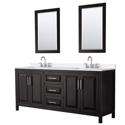 Daria 80" Free Standing Double Basin Vanity Set with Cabinet, Quartz Vanity Top, and Framed Mirror - image 1