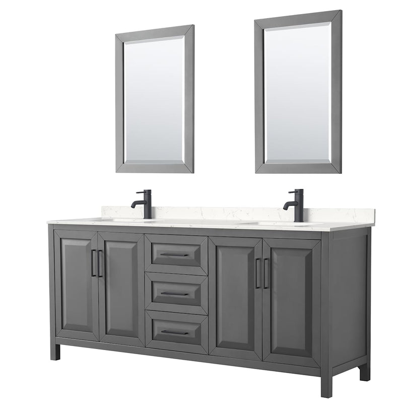Daria 80" Free Standing Double Basin Vanity Set with Cabinet, Cultured Marble Vanity Top, and Framed Mirror - image 1