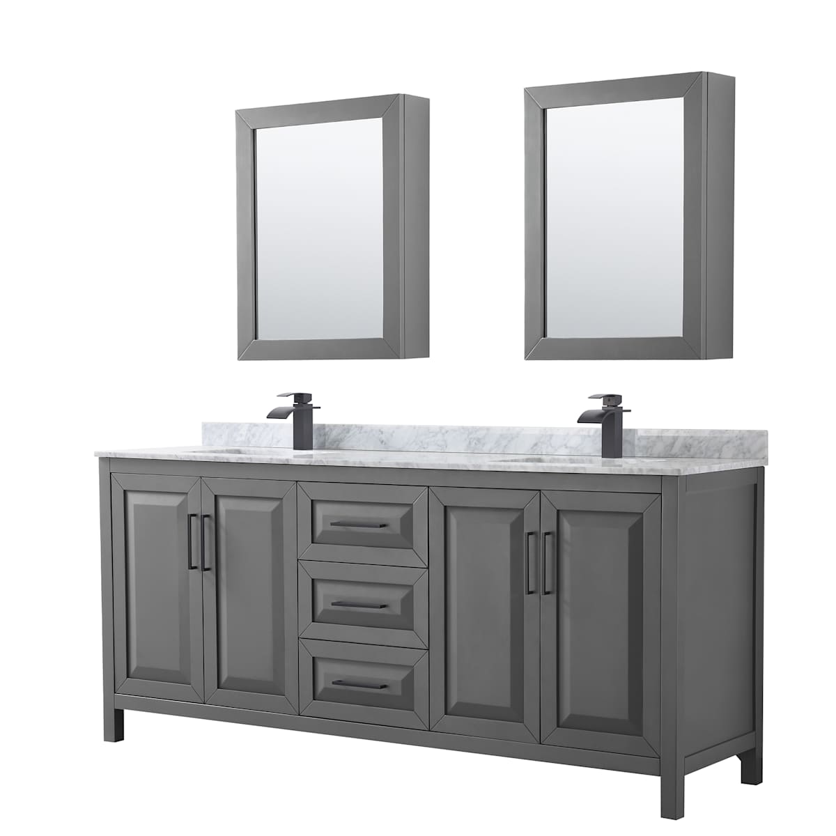 Daria 80" Free Standing Double Vanity Set with MDF Cabinet, Marble Vanity Top, 2 Undermount Sinks, and 2 Medicine Cabinets