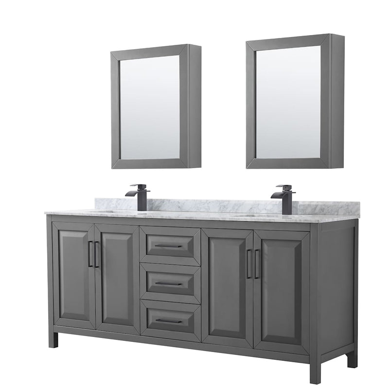 Daria 80" Free Standing Double Vanity Set with MDF Cabinet, Marble Vanity Top, 2 Undermount Sinks, and 2 Medicine Cabinets - image 1