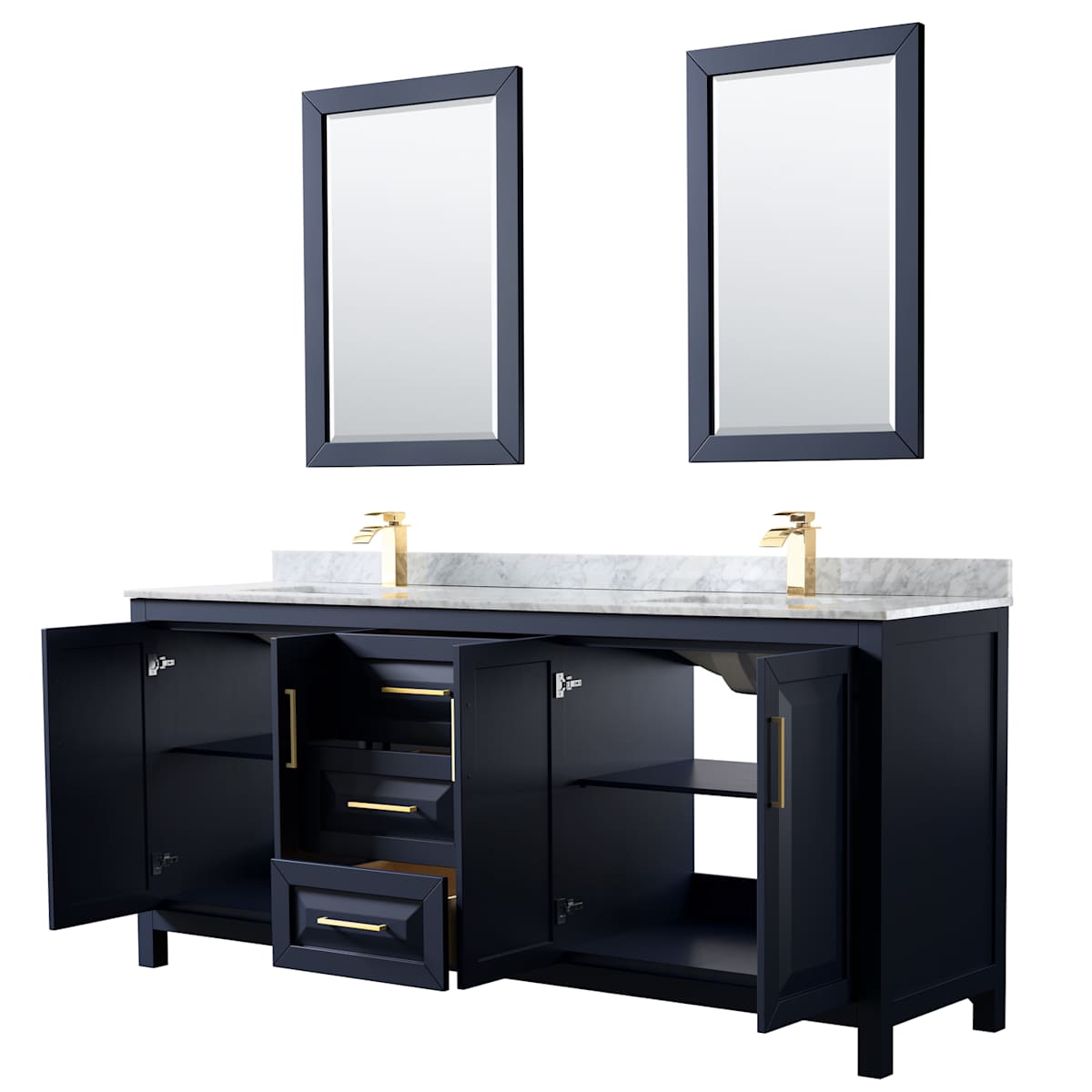 Daria 80" Free Standing Double Vanity Set with MDF Cabinet, Marble Vanity Top, 2 Undermount Sinks, and 2 Framed Mirrors