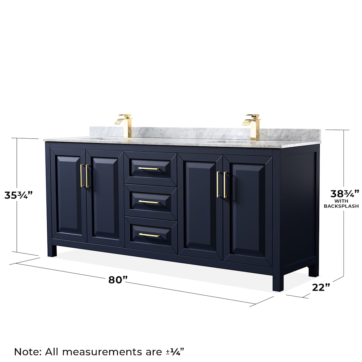 Daria 80" Free Standing Double Vanity Set with MDF Cabinet, Marble Vanity Top, 2 Undermount Sinks, and 2 Framed Mirrors - image 6