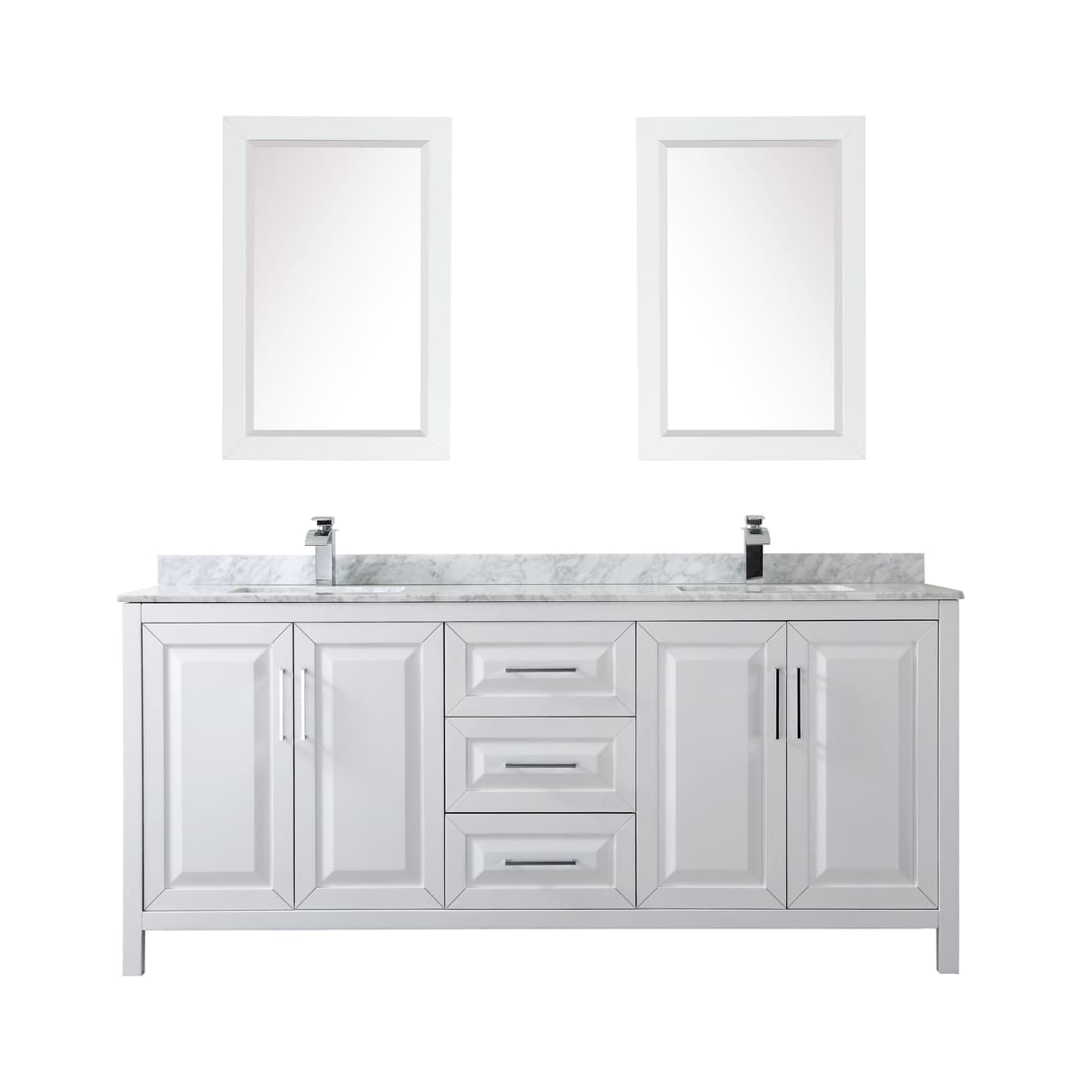 Daria 80" Free Standing Double Vanity Set with MDF Cabinet, Marble Vanity Top, 2 Undermount Sinks, and 2 Framed Mirrors