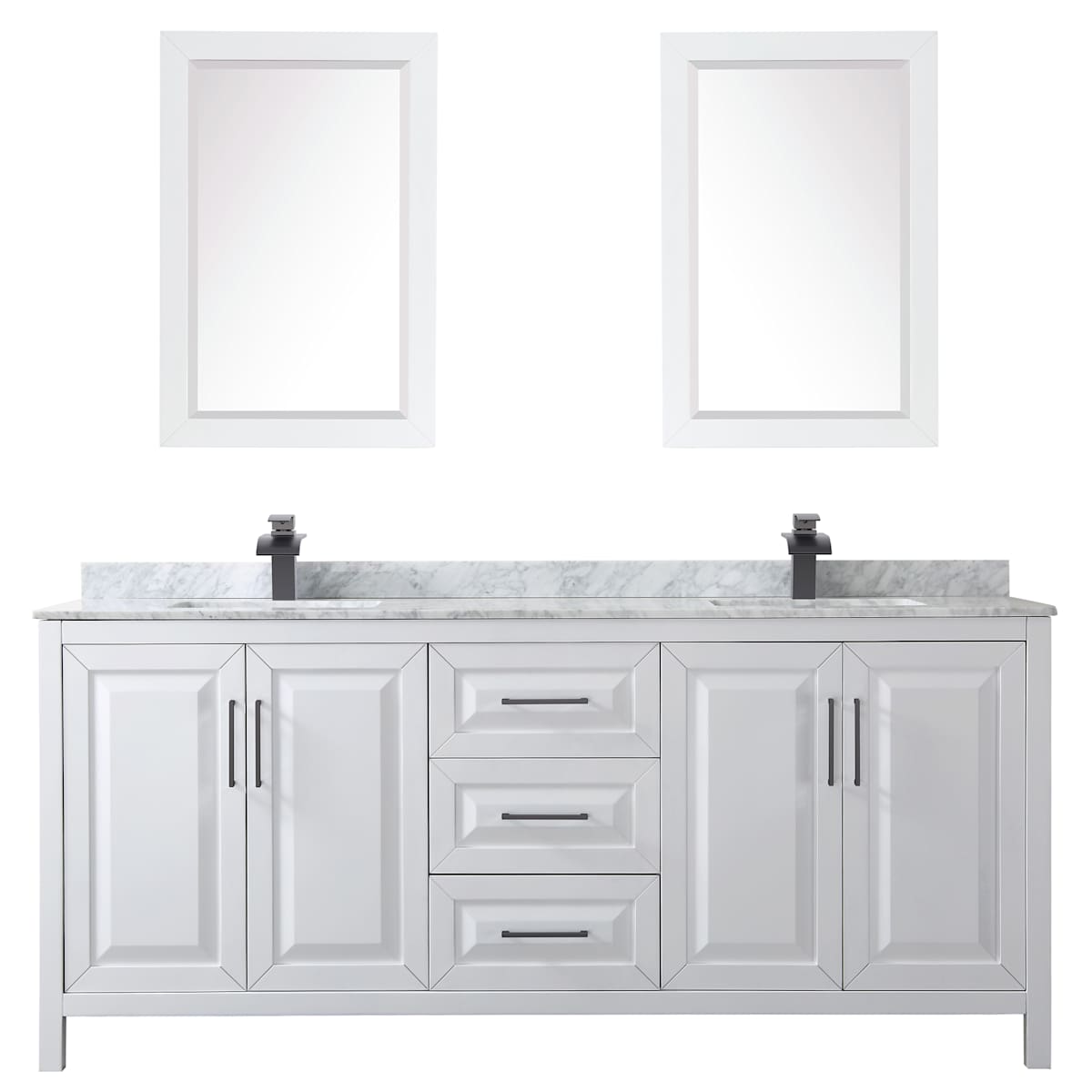 Daria 80" Free Standing Double Vanity Set with MDF Cabinet, Marble Vanity Top, 2 Undermount Sinks, and 2 Framed Mirrors