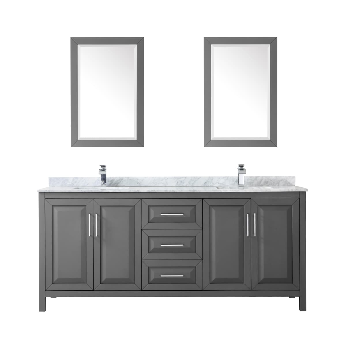Daria 80" Free Standing Double Vanity Set with MDF Cabinet, Marble Vanity Top, 2 Undermount Sinks, and 2 Framed Mirrors