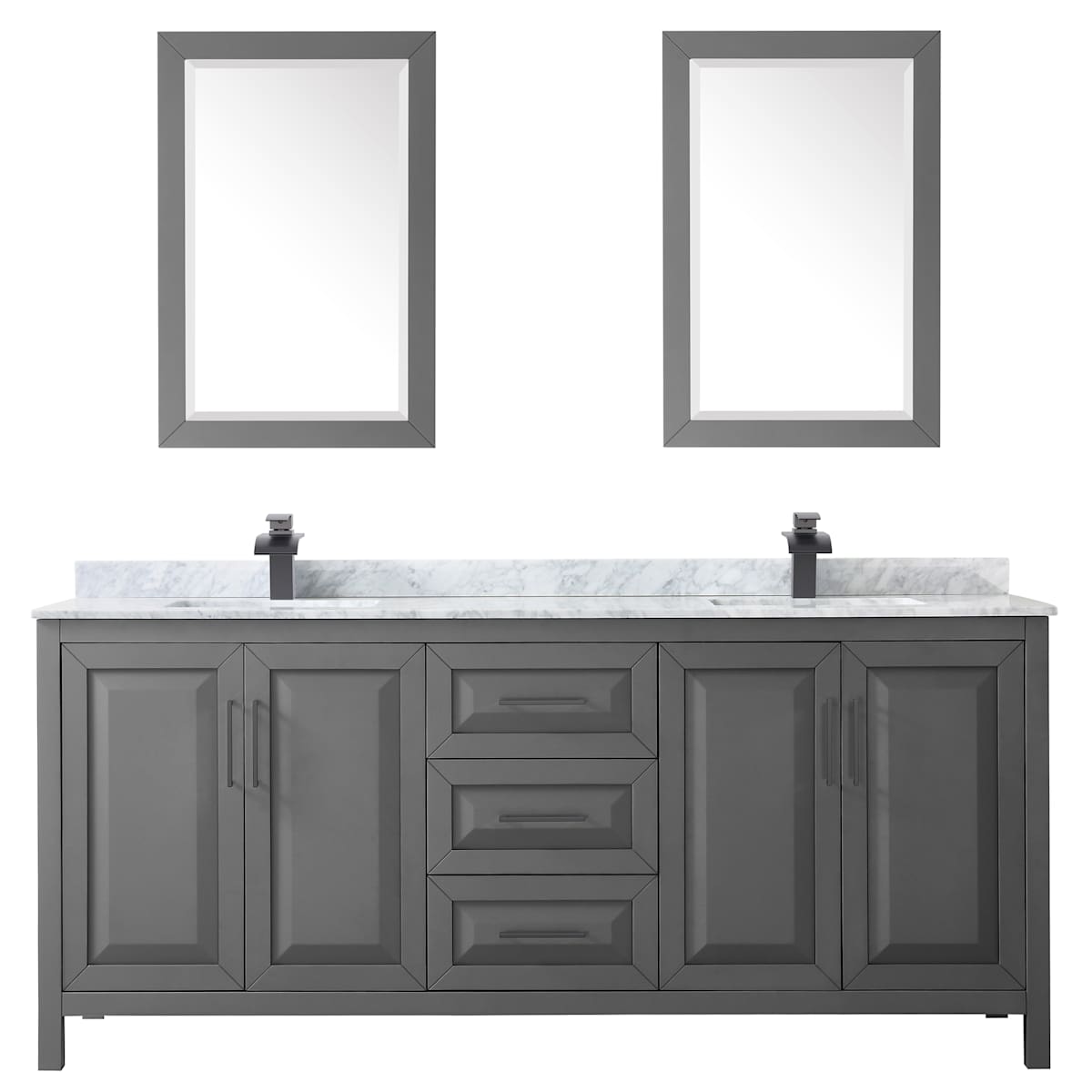 Daria 80" Free Standing Double Vanity Set with MDF Cabinet, Marble Vanity Top, 2 Undermount Sinks, and 2 Framed Mirrors