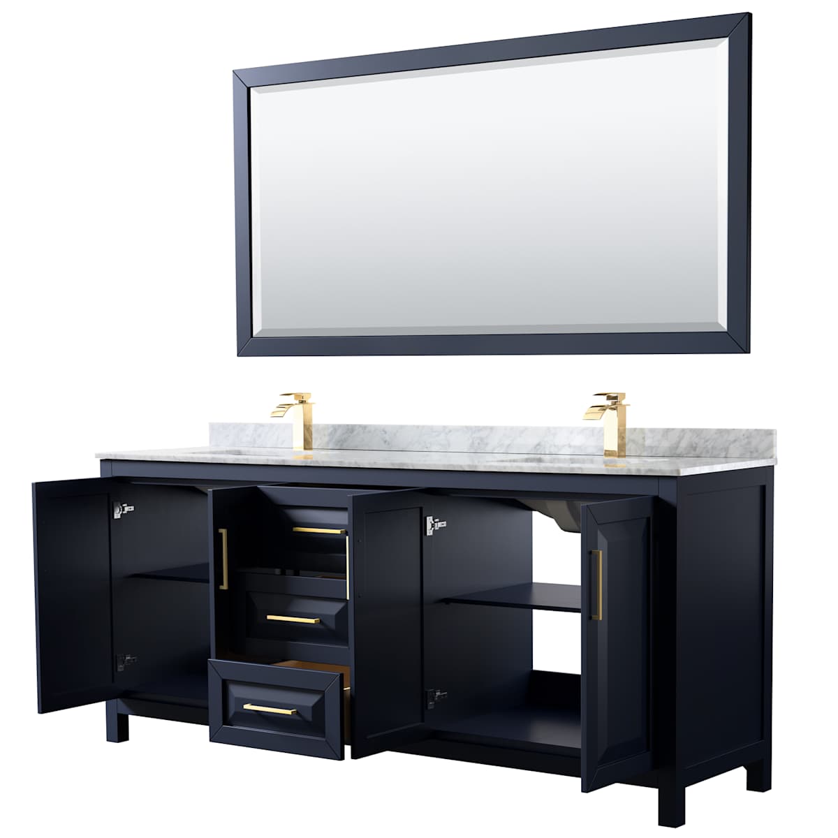 Daria 80" Free Standing Double Vanity Set with MDF Cabinet, Marble Vanity Top, 2 Undermount Sinks, and Framed Mirror