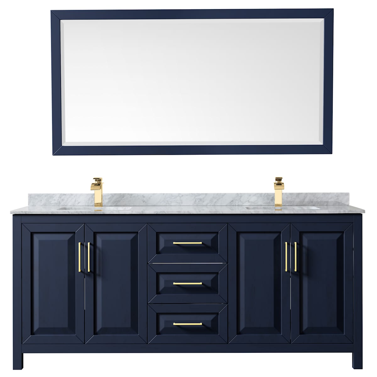 Daria 80" Free Standing Double Vanity Set with MDF Cabinet, Marble Vanity Top, 2 Undermount Sinks, and Framed Mirror